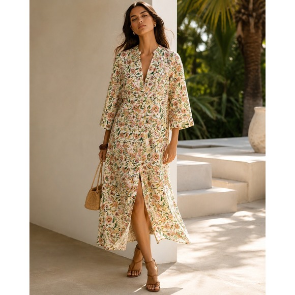 Zara Dresses & Skirts - Zara Floral Button Front Cotton Shirt Dress Cottagecore Botanical Women's Medium